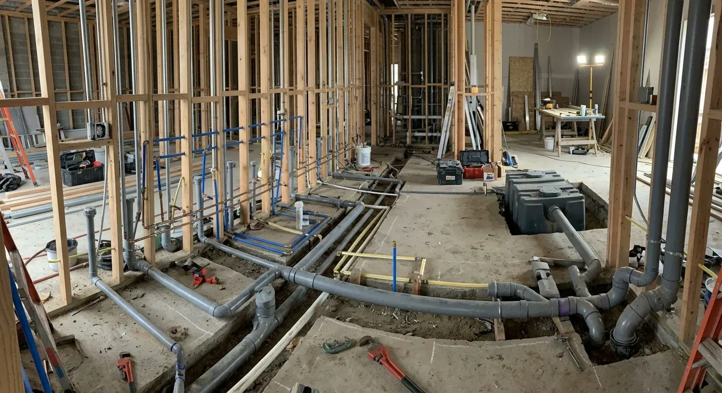 Kitchen and bar services roughed in for a hospitality tenancy fit-out