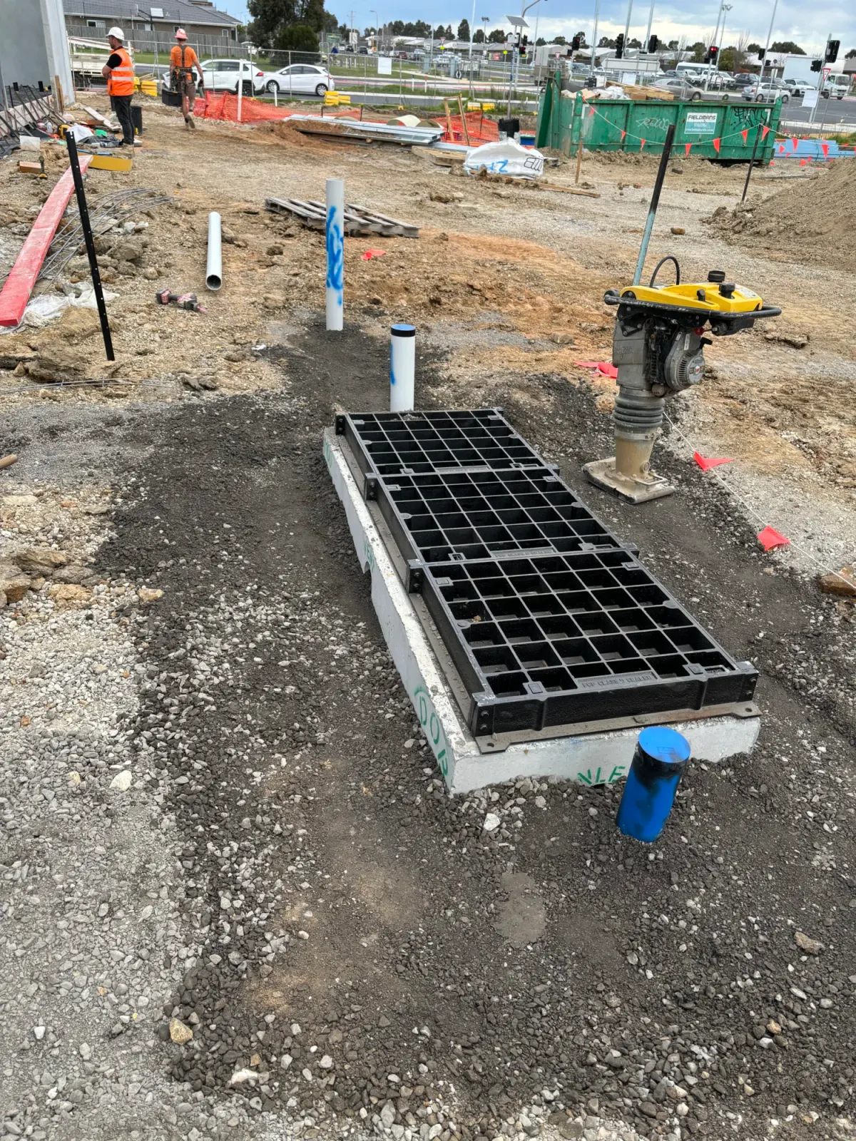 Trade waste tank being set before the concrete pour