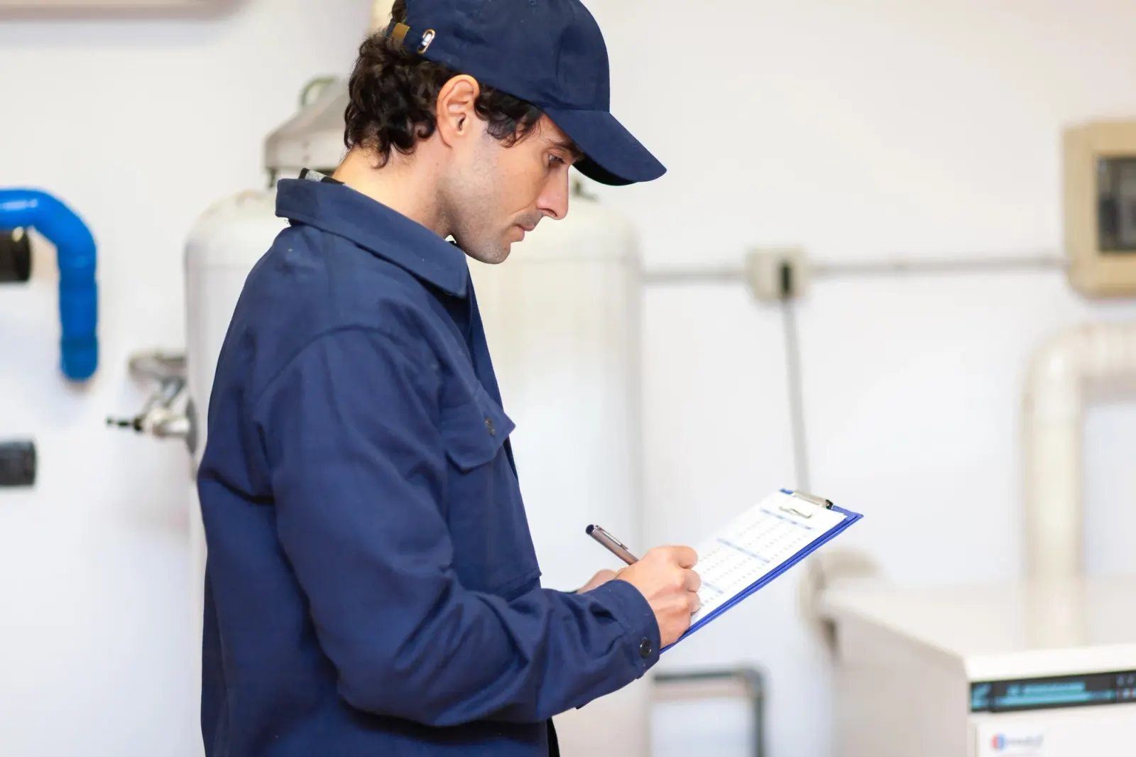 Plumber preparing an itemised costing for insurance rectification work