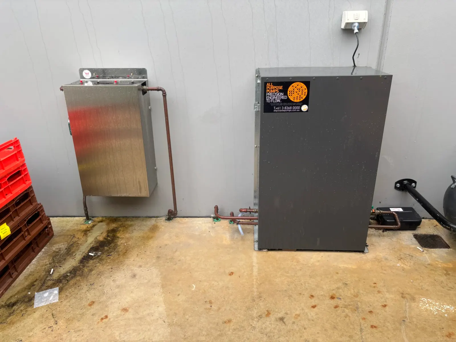 Pump and filter assembly installed in a pit before the concrete pour